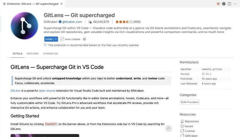 gitlens vs code extension