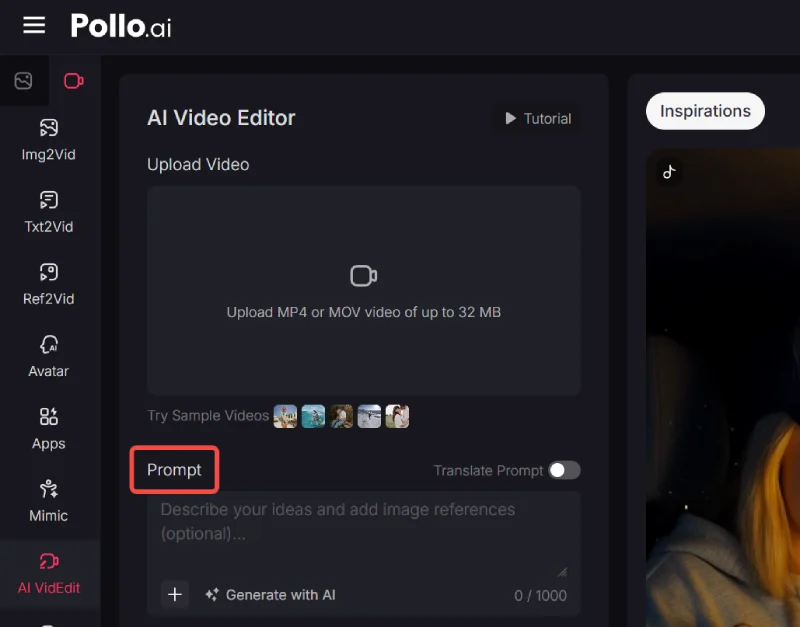 specify prompt for video editing in pollo ai