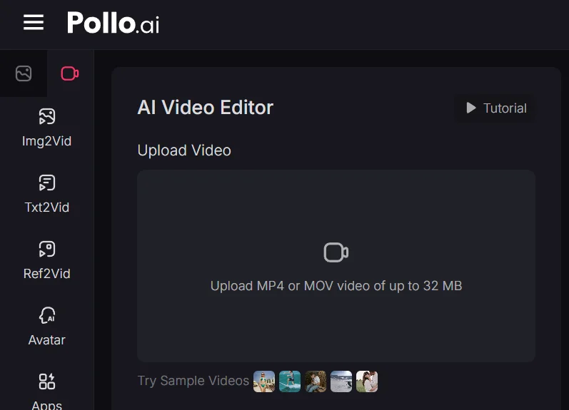 uploading videos for editing on pollo ai